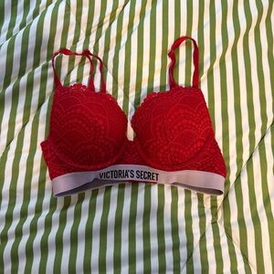 Victoria's Secret Red Lace Longline Bralette with Logo Band